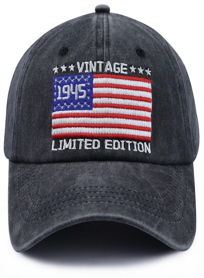 Wsaztulp 80th Birthday Decorations for Women Men, Limited Edition 1945 Baseball Cap, Vintage Us Flag Hat, Fathers Mothers Day Birthday Gift for Mom Grandpa Bro Black - Image 1